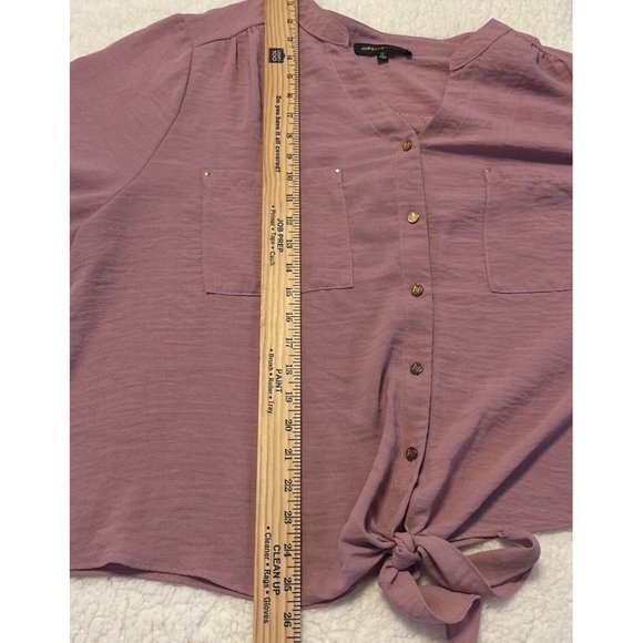 Womens 2x Adrienne Vittadini Rose Colored Button Down Blouse Front Tie - Picture 8 of 9